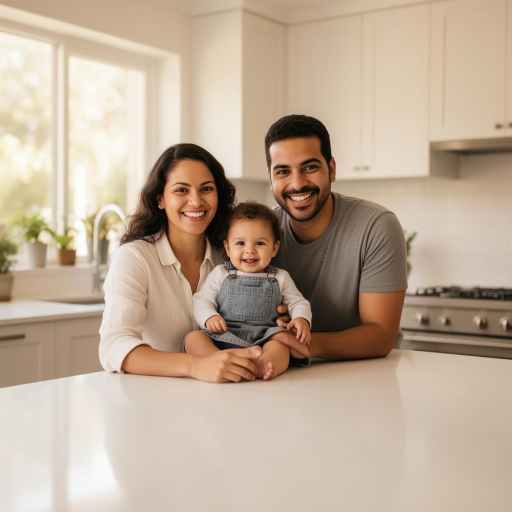 Família feliz na cozinha